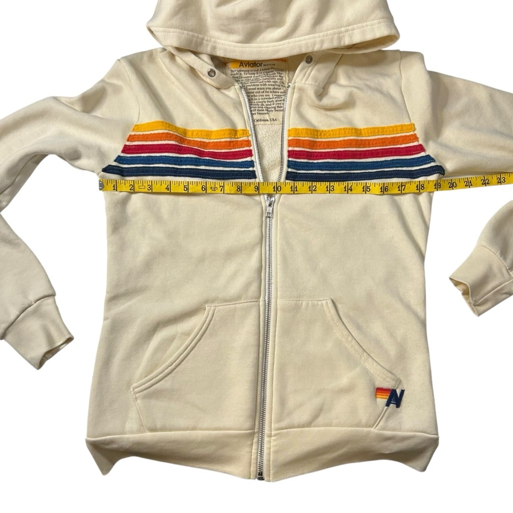 Aviator Nation Vintage Rainbow Stripe Zip Hoodie Cream USA Women’s S - Picture 8 of 16